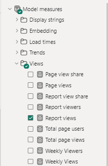 Screenshot showing adding a Report Views measure.