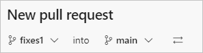 снимок экрана: исходные и целевые ветви для P R в Azure Repos.