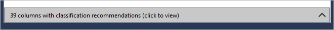 Снимок экрана с уведомлением, в котором указано, что 39 столбцов имеют рекомендации по классификации (щелкните, чтобы просмотреть).