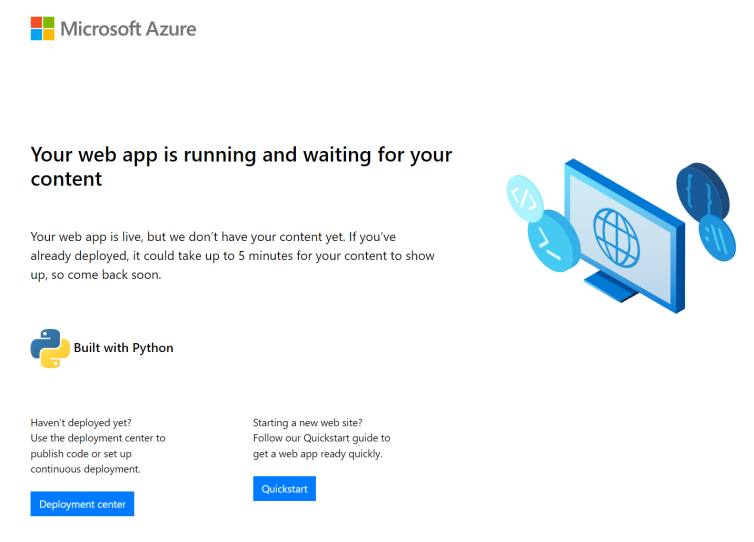 Снимок экрана: веб-страница службы приложений по умолчанию на веб-странице Linux.