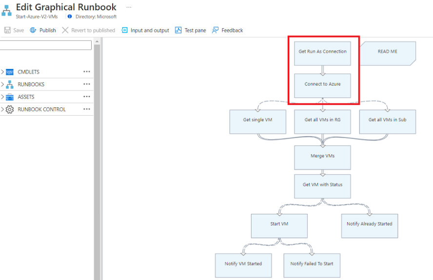 Screenshot of editing a graphical runbook.