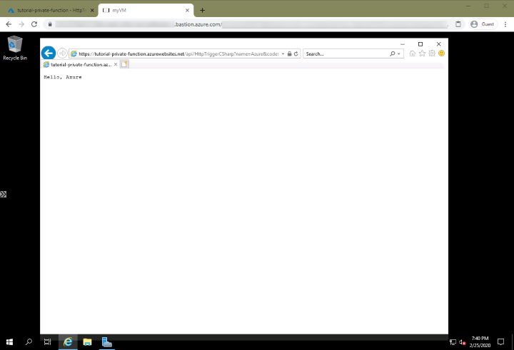 Доступ к функции Azure через Бастион Azure