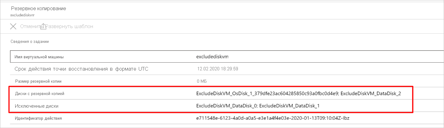 View included and excluded disks from job details pane