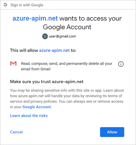 Prompt for access to your Google account