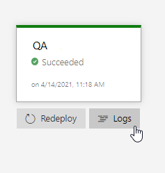 Снимок экрана, на котором показано, как получить доступ к журналам развертывания.