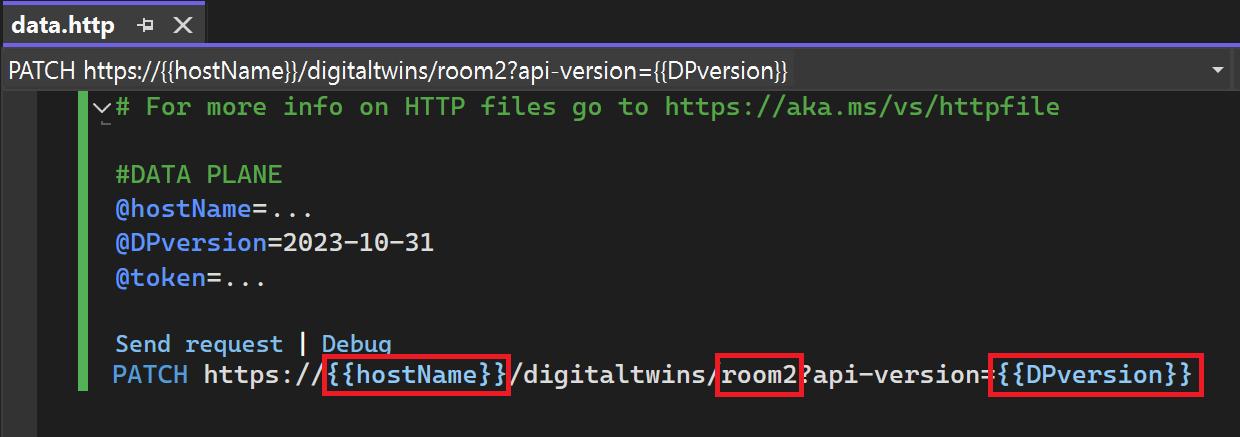 Снимок экрана: запрос с параметрами в Visual Studio.