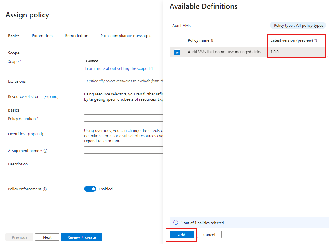 Screenshot of filtering the available definitions.