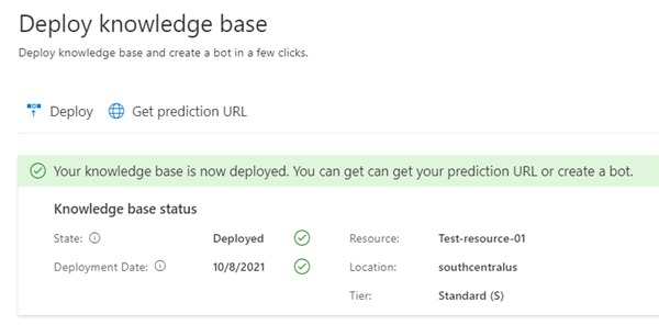 Screenshot of the language studio, deployed model for question answering