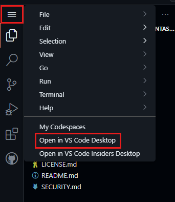 Открытие рабочего стола VS Code