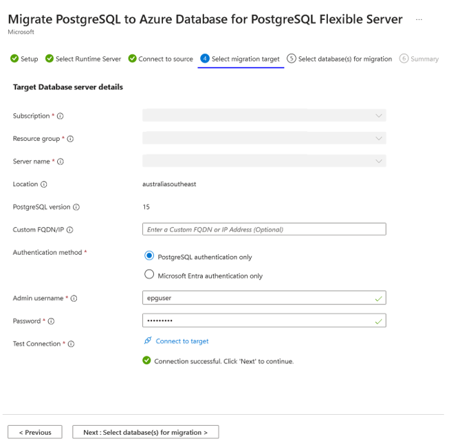 Снимок экрана: Connecttargetmigration.