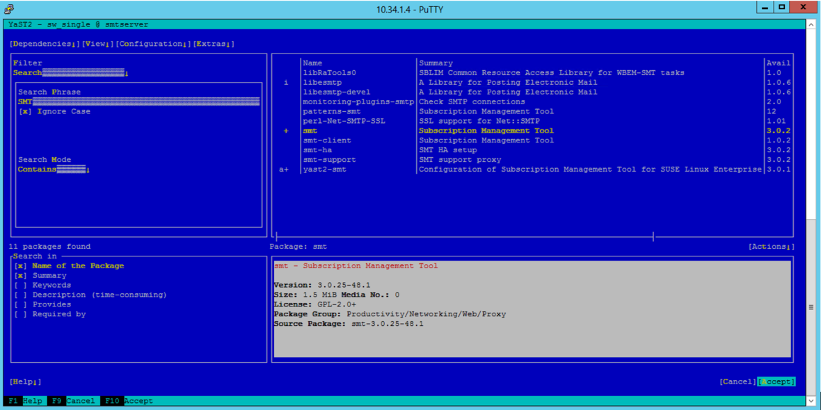Screenshot of SMT in YAST.