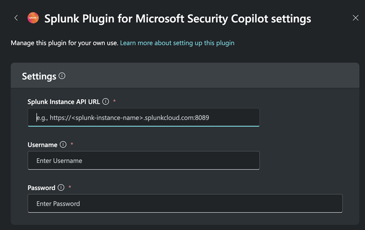 Изображение страницы параметров Splunk для настройки.