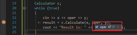 Видео, демонстрирующее подсказку, которая отображается при наведении указателя мыши на переменную y. В нем отображается текущее значение y, равное 0.