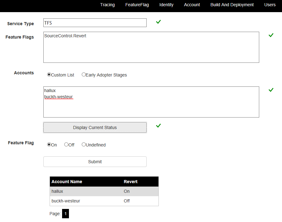 Снимок экрана: управление флагами функций с помощью веб-интерфейса.