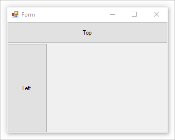 Форма Windows с кнопками, закрепленными слева и сверху, с большей верхней частью.