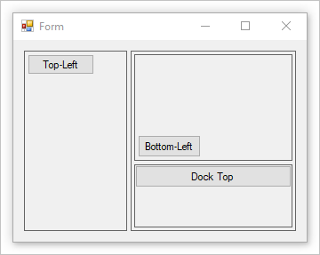 Форма Windows Forms с вложенным разделяющим контейнером.