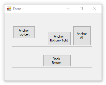 Форма Windows Forms с элементом управления макетом таблицы.