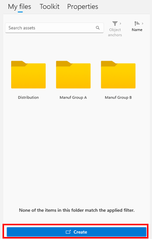 My files tab with Create button highlighted