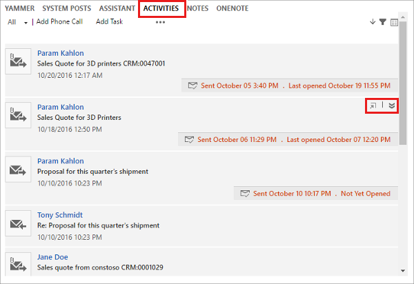 Әрекеттер тізіміндегі электрондық пошта хабарларының скриншоты.