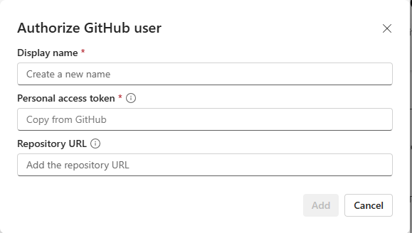 Screenshot пользовательского интерфейса интеграции GitHub для добавления учетной записи.
