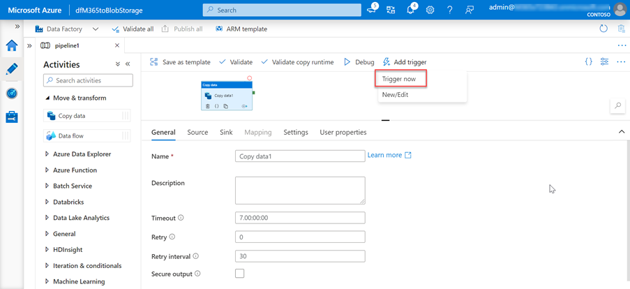 Снимок экрана: страница ресурсов фабрики портал Azure с выделенным триггером.