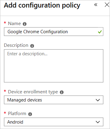 Добавление политики конфигурации Google Chrome