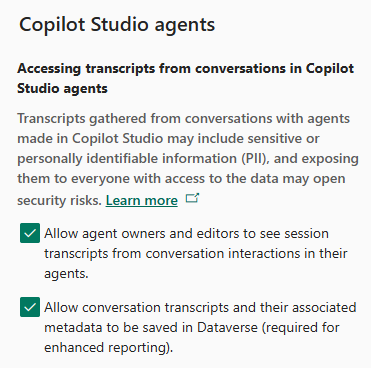 Снимок экрана параметров Copilot Studio для сред в центре администрирования Power Platform.