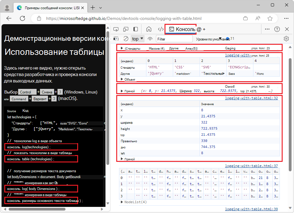 Отображение данных с помощью console.table для упрощения чтения