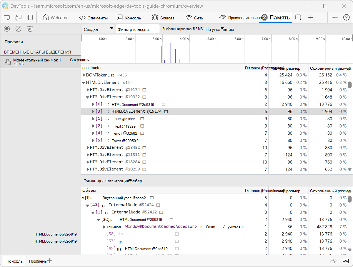 Инструментирование выделения на временная шкала