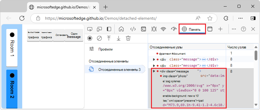 Развернутый отсоединяемый узел DOM