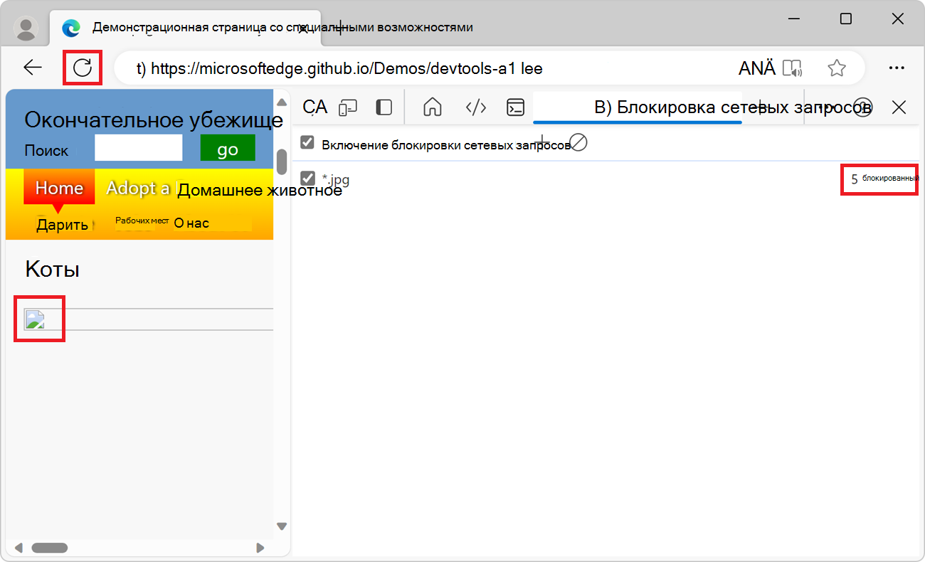 Средство блокировки сетевых запросов, блокирование всех изображений JPEG