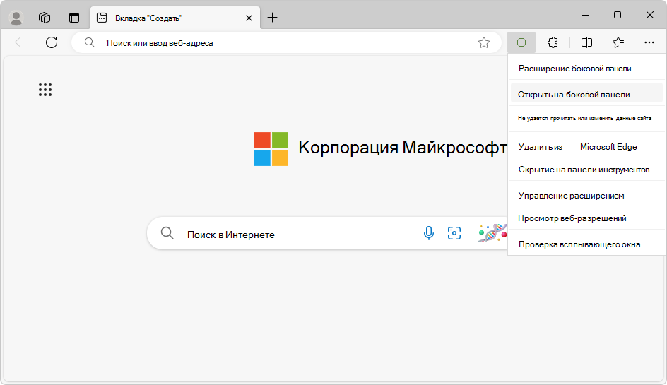 Щелкните правой кнопкой мыши ярлык на панели инструментов, чтобы открыть расширение
