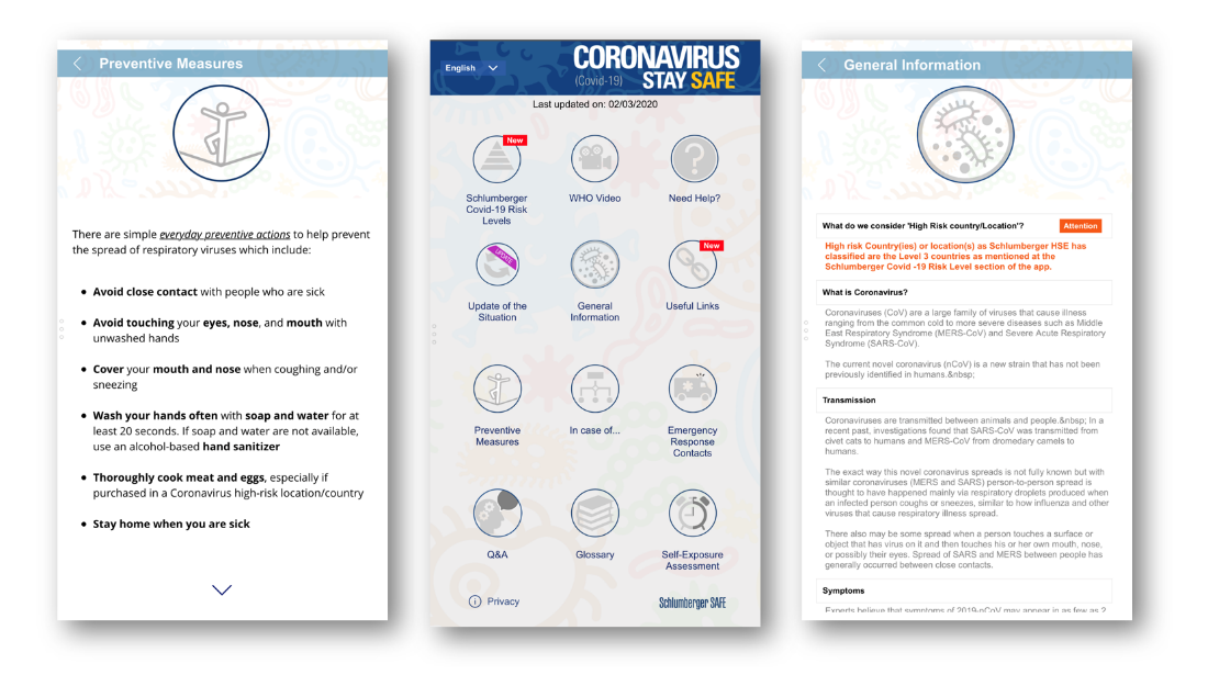 Schlumberger Stay SAFE бағдарламасының бірнеше скриншоттары.