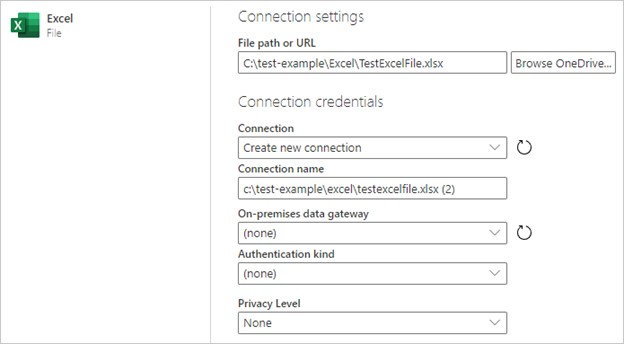 Excel жұмыс кітабына кіру үшін қосылым ақпараты.