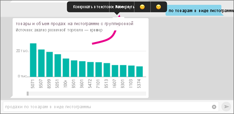 Screenshot of a column chart, showing a pointer to Expand.