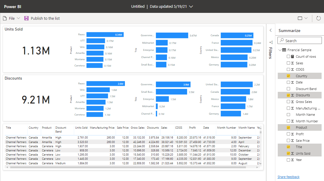 Screenshot of Create a quick report from a SharePoint list.