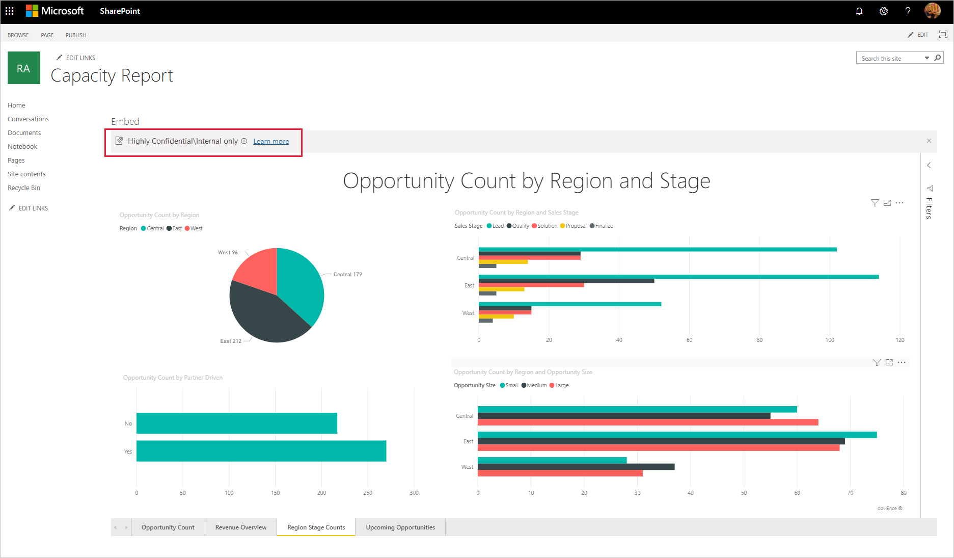 Снимок экрана: отчет, внедренный в SharePoint Online