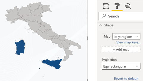 Screenshot of a shape map of Italy.