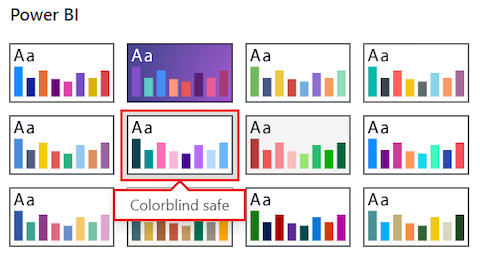 Screenshot that shows how to change the theme for a report in Power BI Desktop.