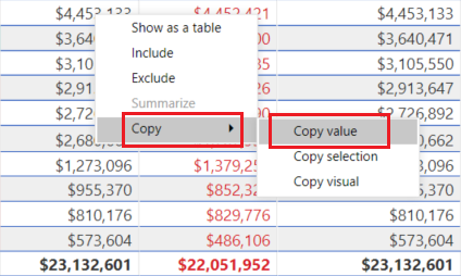 Screenshot that shows how to copy a cell value to use in other applications.