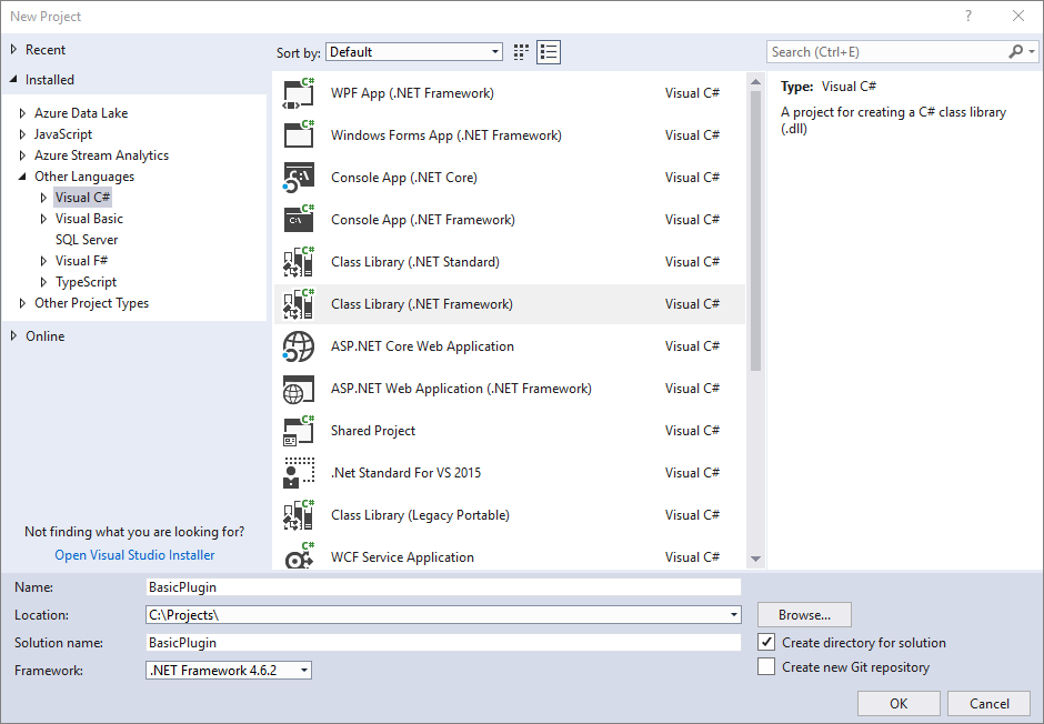 Open a new class library (.NET Framework) project using .NET Framework.