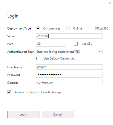 Login window for an on-premises deployment