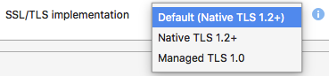 TLS/SSL implementation combo box in Visual Studio for Mac
