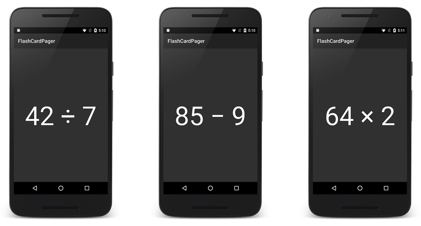 Примеры снимков экрана приложения FlashCardPager без индикаторов пейджера