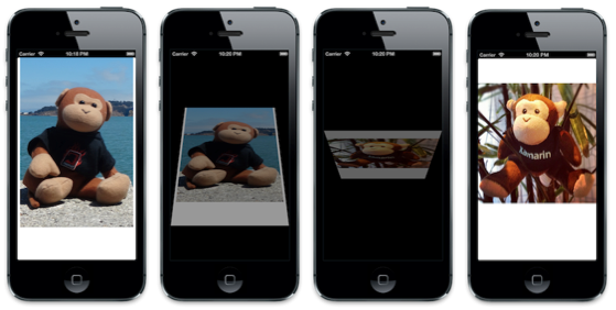Снимок экрана: анимированный переход между представлениями изображений при использовании TransitionFlipFromTop