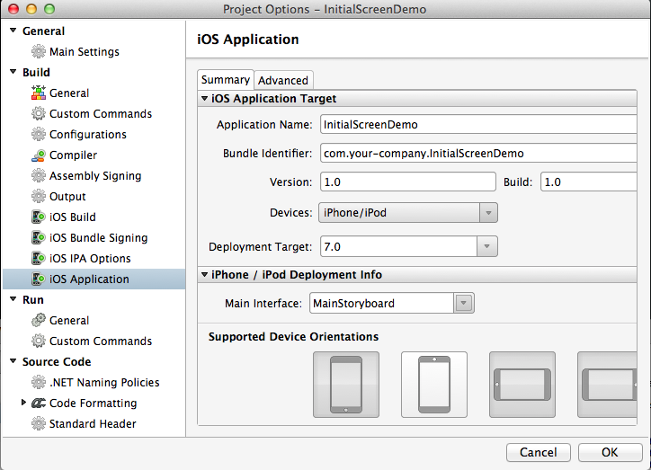 Задайте для основного интерфейса значение MainStoryboard