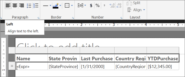 Screenshot that shows how to format headings in Report Builder.