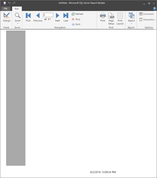 Снимок экрана: построитель отчетов, на котором показан вертикальный рисунок, состоящий из светло-серого прямоугольника.