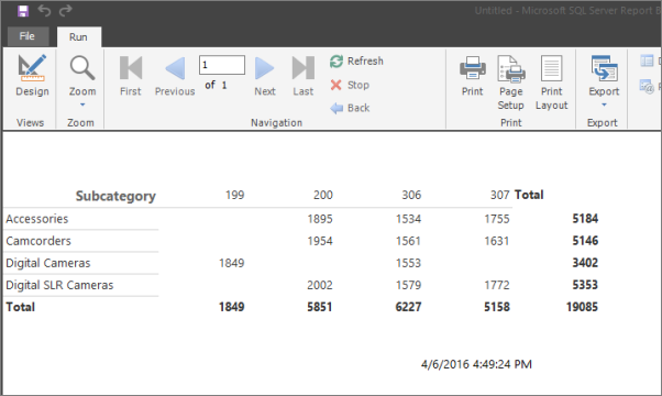 Снимок экрана: предварительный просмотр отчета на сервере отчетов.