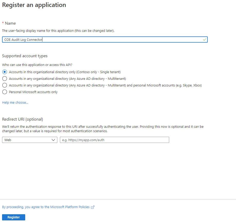 Screenshot of enter a name and select Register.